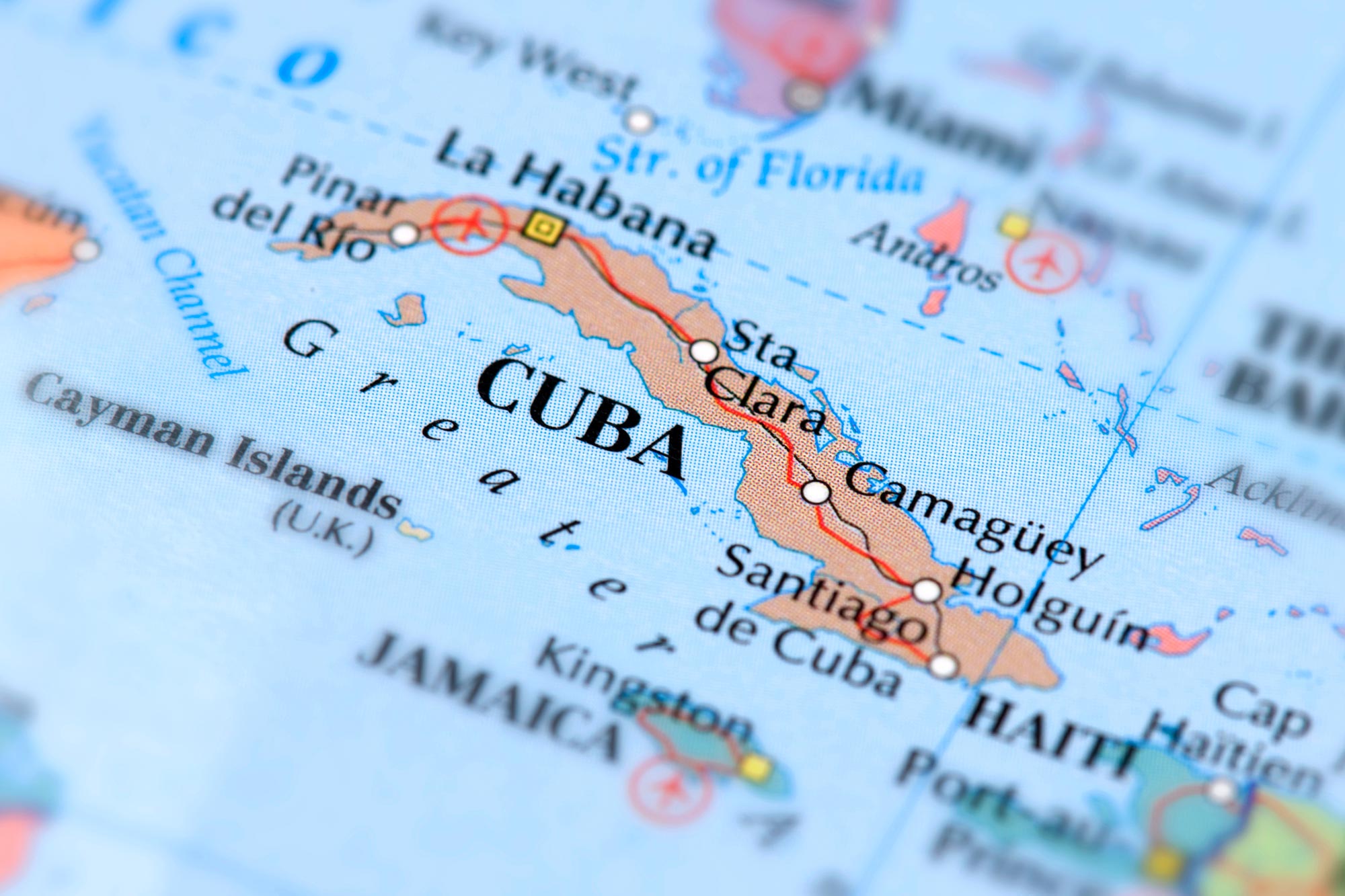 Map of Cuba. Selective Focus.