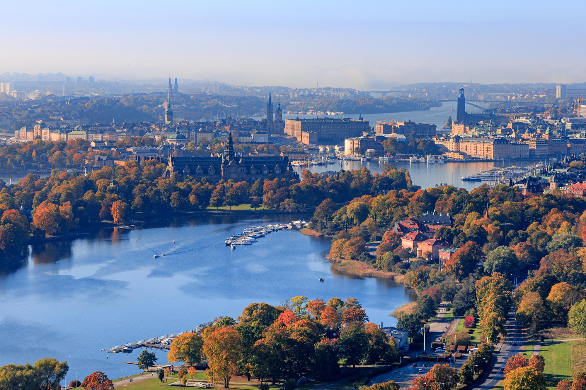 Stockholm - Aerial View of Djurgården and Downtown in Autumn
